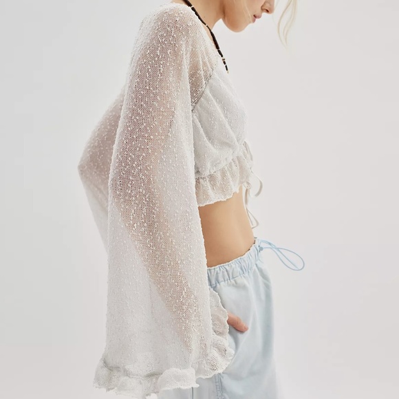 Urban Outfitters Textured Long Sleeve Cropped Blouse White XL - Picture 5 of 14